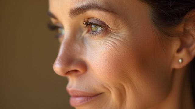 Before applying Advanced Repair Eye Cream, visible crow's feet around a woman's eye.