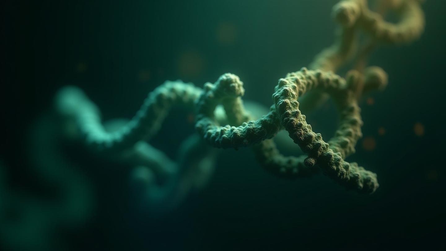 Abstract animation of plant cells and molecules, representing biotech innovation in natural skincare