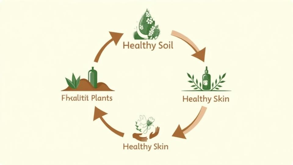Infographic: A circular diagram showing the cycle of regenerative farming: Healthy Soil -\u003e Healthy Plants -\u003e Potent Ingredients -\u003e Healthy Skin -\u003e Giving Back to Soil.