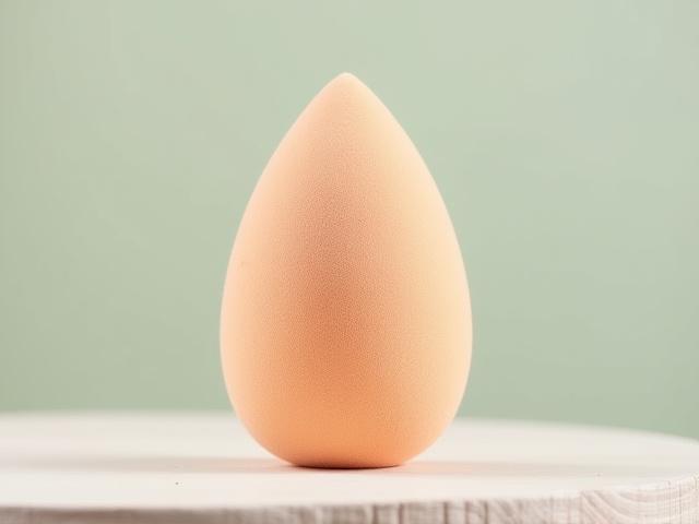 Biodegradable makeup blender sponge with a natural fiber texture.