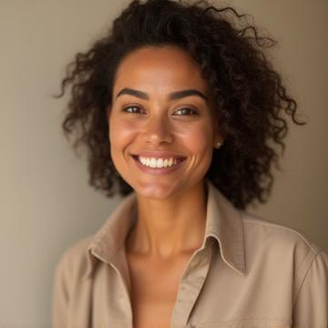 Customer smiling, showing clear, healthy skin