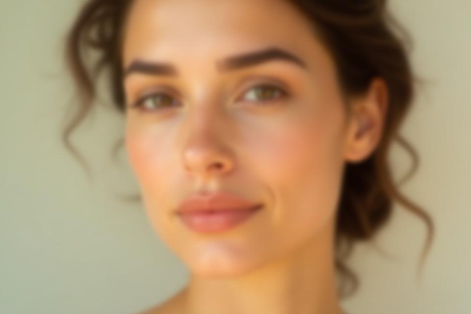 A serene woman with clear, calm skin looking confidently forward, subtle makeup enhancing her natural beauty. Two overlaying badges: 'Dermatologist Tested' and '100% Vegan'.